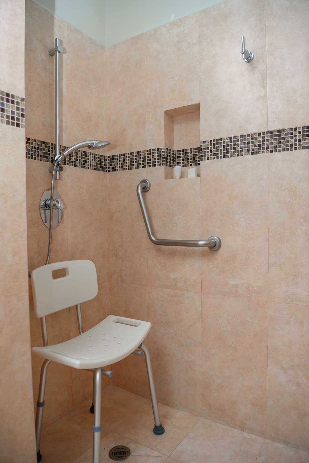 Roll-in shower seats